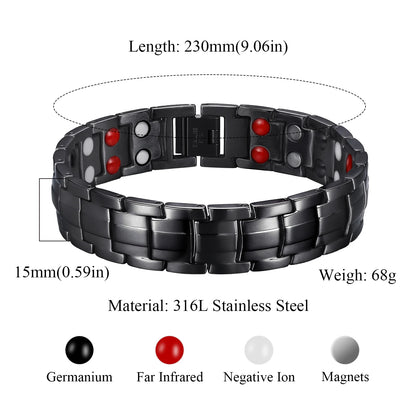 Pulseras magnéticas de cobre de alta resistencia para hombre con imanes de neodimio de doble fila, tamaño ajustable, ideal como regalo para parejas.