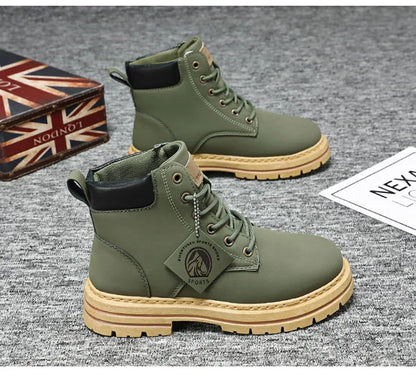 Botas altas de piel para hombre, zapatos de moda para motociclista, botines de invierno con cordones, botas vaqueras.