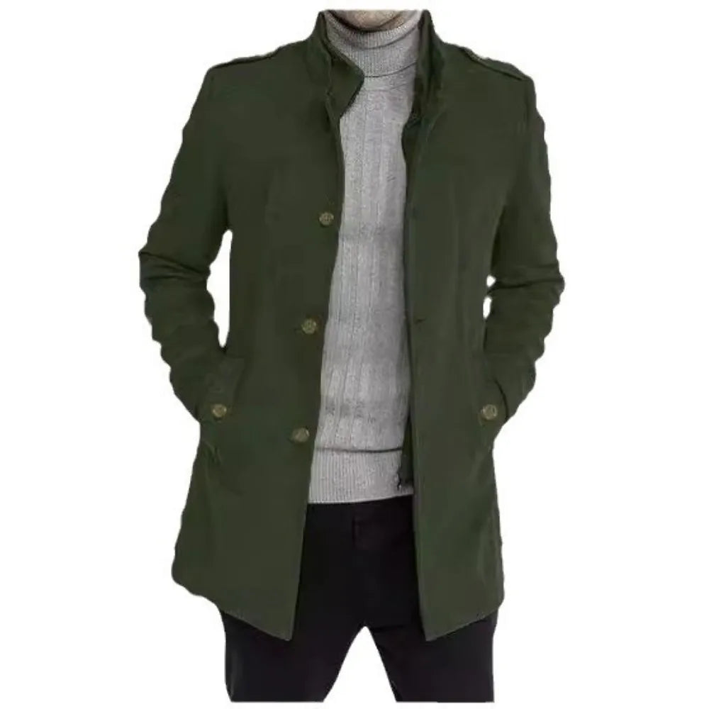 Nueva moda masculina: elegante cortavientos de otoño/invierno, abrigo de lana con doble cuello, chaquetas de lana para hombre de mediana edad, estilo ejecutivo.