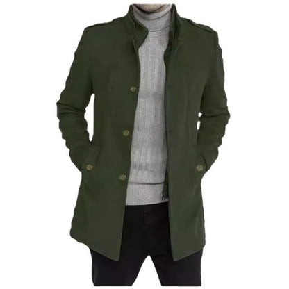 Nueva moda masculina: elegante cortavientos de otoño/invierno, abrigo de lana con doble cuello, chaquetas de lana para hombre de mediana edad, estilo ejecutivo.