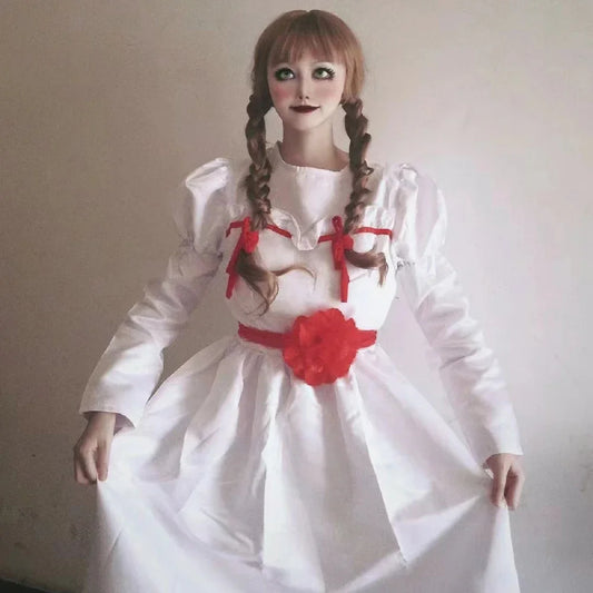 Anime Conjing Doll Annabelle Dresses Cosplay Costumes Wig Suit Halloween Carnival Party Dress Up Female Child Adult Uniform Suit