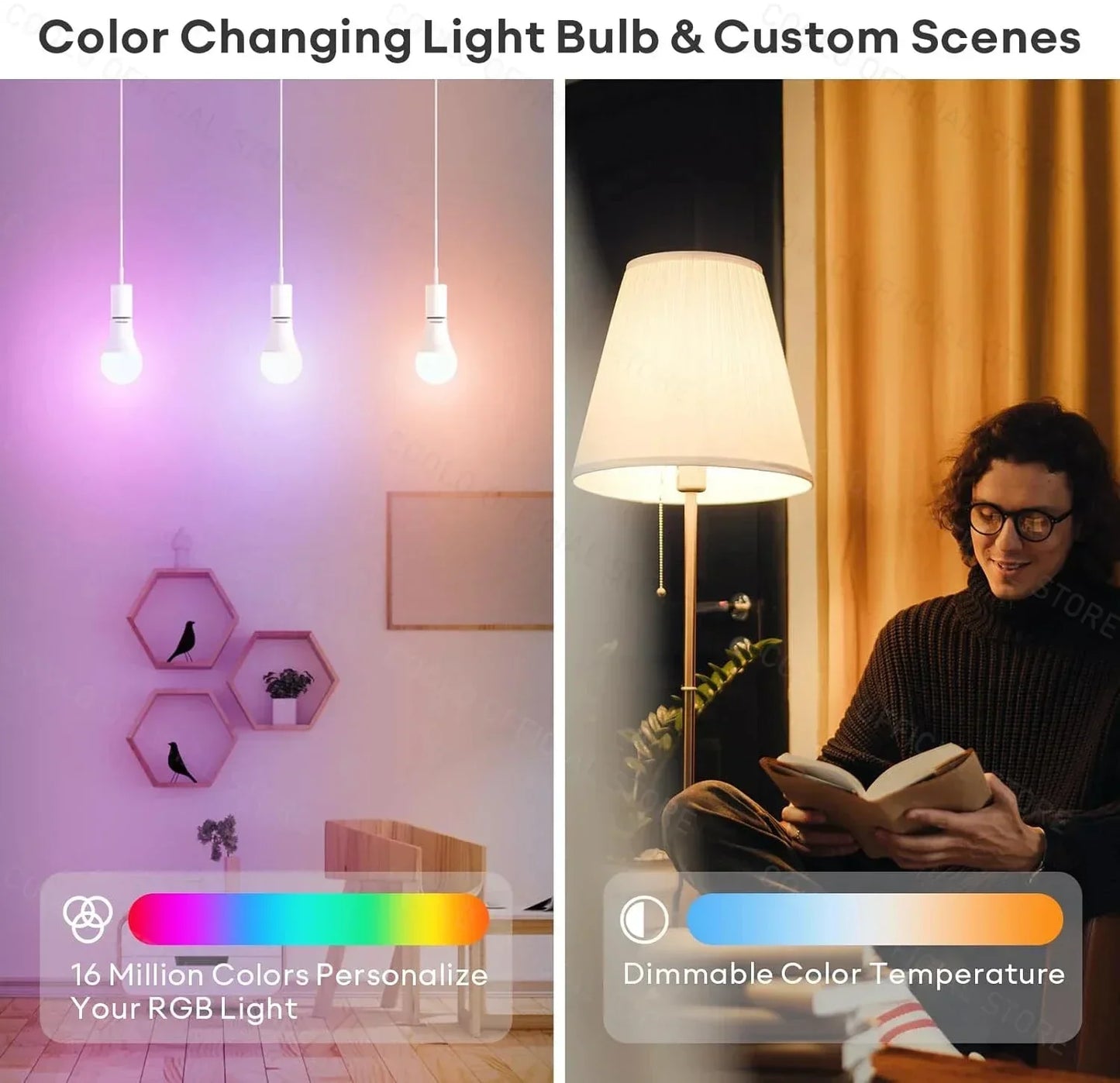 Bombilla inteligente RGB E27 con atenuación por wifi y temporizador, control por voz, compatible con CozyLife, Alexa, Google Home, Alice Home Assistant.
