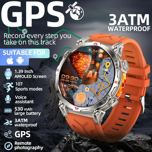 Reloj inteligente con GPS para hombre, pulsera deportiva con control del ritmo cardíaco, Bluetooth, llamadas, 530 mAh, resistente al agua hasta 3 ATM, 2025