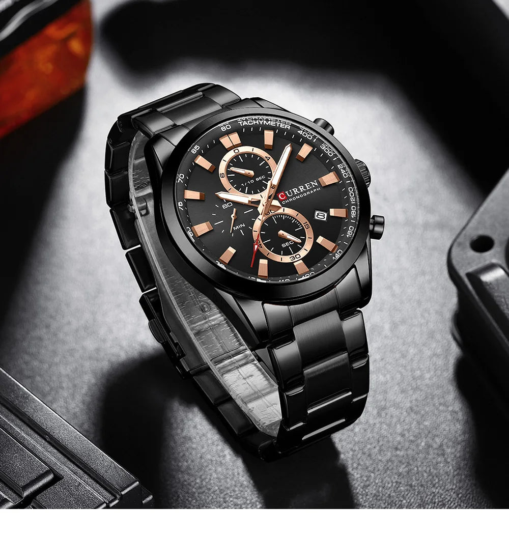 Reloj deportivo CURREN de cuarzo con cronógrafo para hombre - Pulsera de acero inoxidable y esfera multifuncional