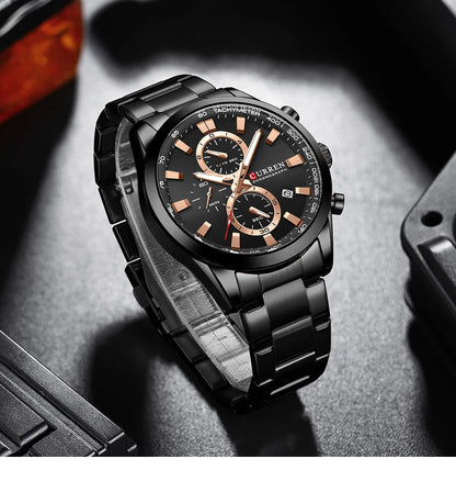 Reloj deportivo CURREN de cuarzo con cronógrafo para hombre - Pulsera de acero inoxidable y esfera multifuncional