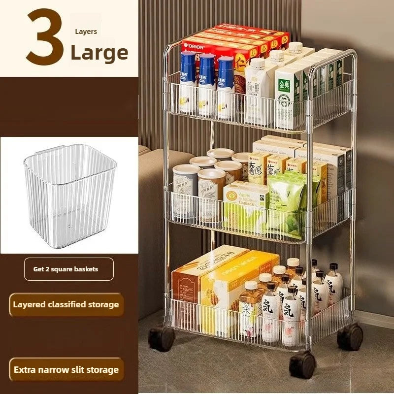 Carrito de almacenamiento transparente de 3 niveles con ruedas: organizador rodante multifuncional para el hogar y la oficina, ideal para el dormitorio y la sala de estar.