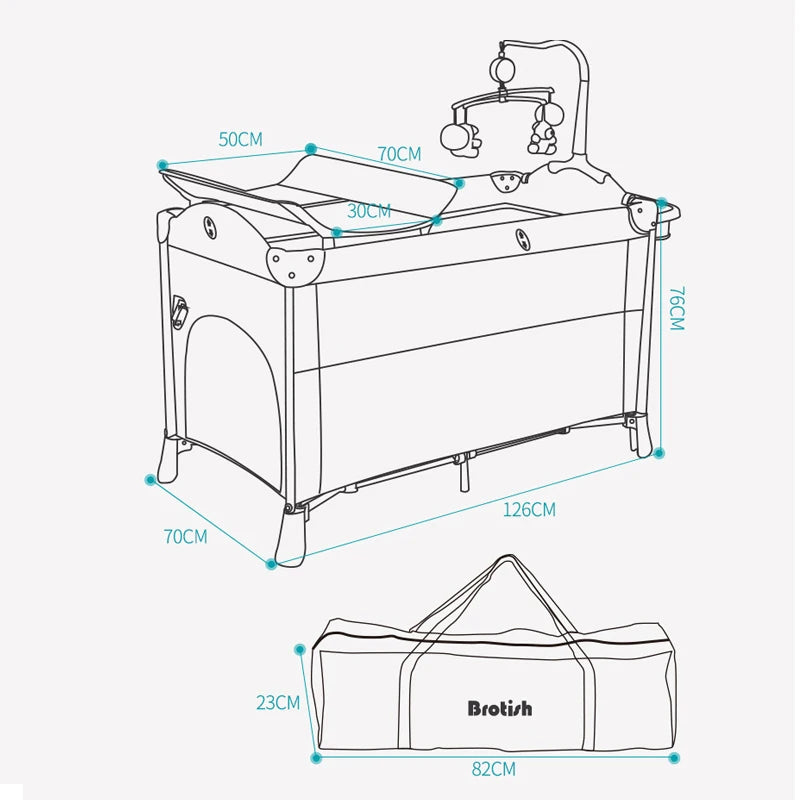 Cuna portátil multifuncional para bebé, cuna plegable con cambiador, mecedora, juego de cama para niños, muebles de dormitorio para niños de 0 a 6 años.