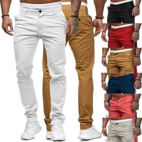 Pantalones casuales para hombre, estilo lápiz con patchwork, corte ajustado, largo hasta el tobillo, cierre de cremallera, bolsillos casuales, cintura media, color liso 2025