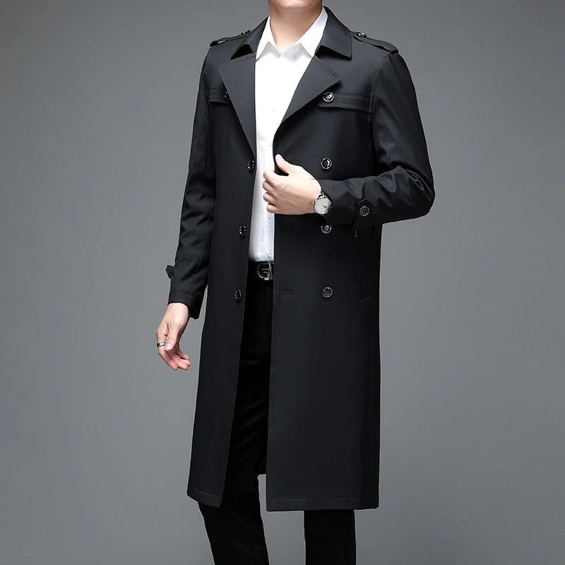Spring Autumn Streetwear Fashion Trench Coat Men's Designer Overlong British Coats Man's Clothing With Epaulets Men's Jackets