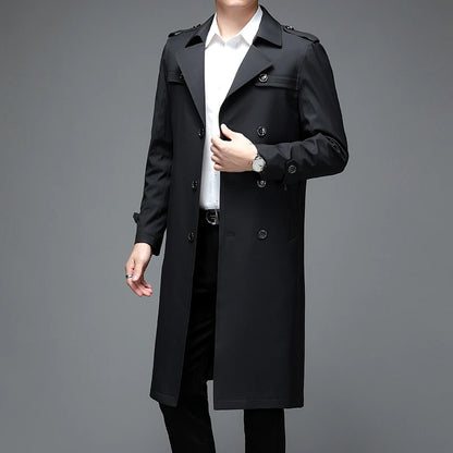 Spring Autumn Streetwear Fashion Trench Coat Men's Designer Overlong British Coats Man's Clothing With Epaulets Men's Jackets