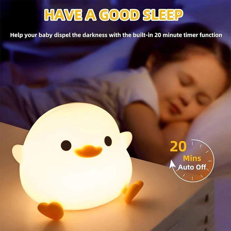 Luz nocturna de pato DoDo, lámpara de pato adorable, luz nocturna recargable y regulable, lámpara de noche LED de silicona táctil para habitación infantil