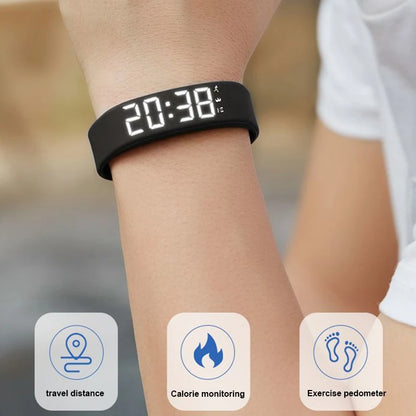 Pulsera inteligente LED digital resistente al agua, reloj inteligente con podómetro para correr, monitor, banda inteligente, alarma de vibración y recordatorio.