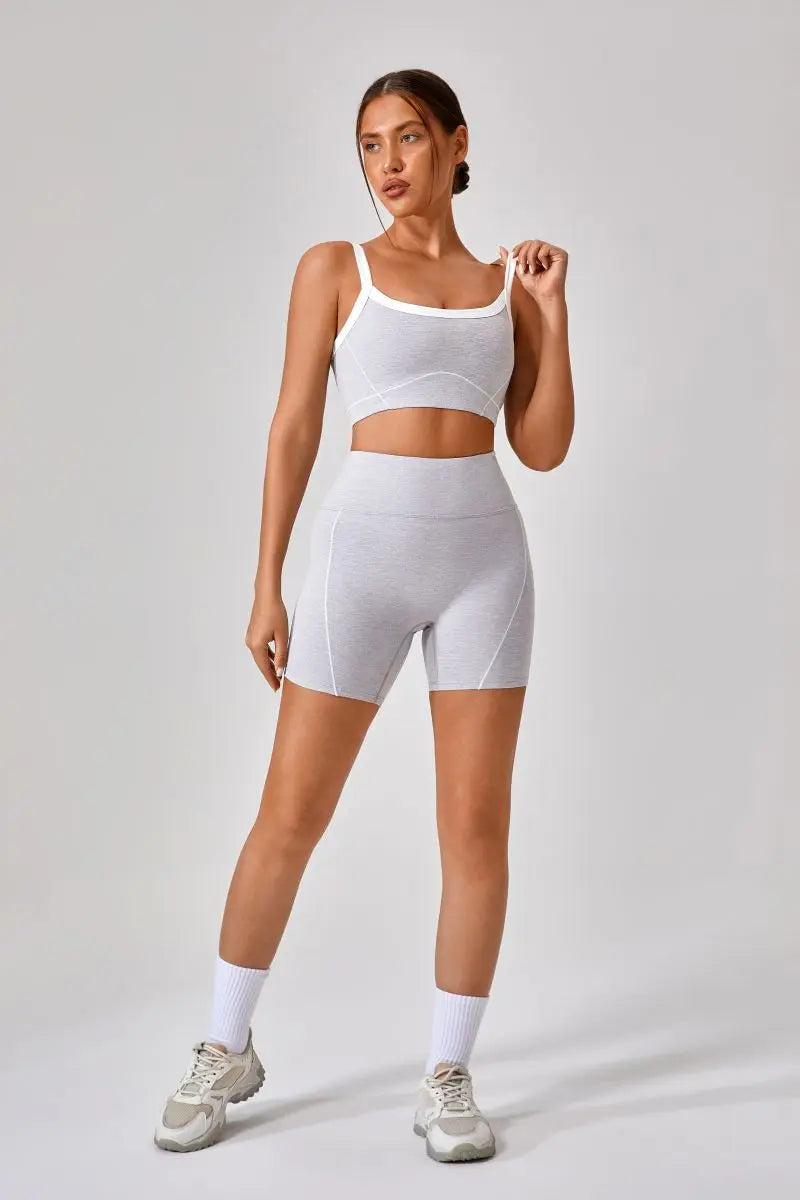 Conjunto deportivo de yoga de verano de 2 piezas con retazos y leggings de cintura alta con abertura para mujer, conjunto de entrenamiento de fitness, chándal deportivo para mujer