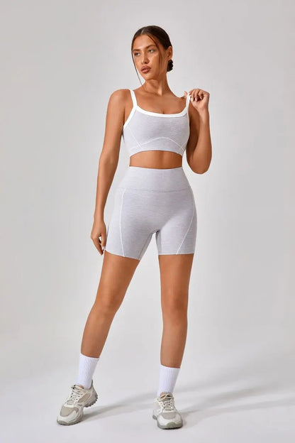 Conjunto deportivo de yoga de verano de 2 piezas con retazos y leggings de cintura alta con abertura para mujer, conjunto de entrenamiento de fitness, chándal deportivo para mujer