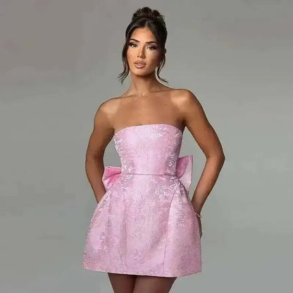 Townlike Jacquard Waist Wrap A-line Dress Women Mini 2024 Spring Summer Dress Elegant Bow Backless Sexy Party Dresses