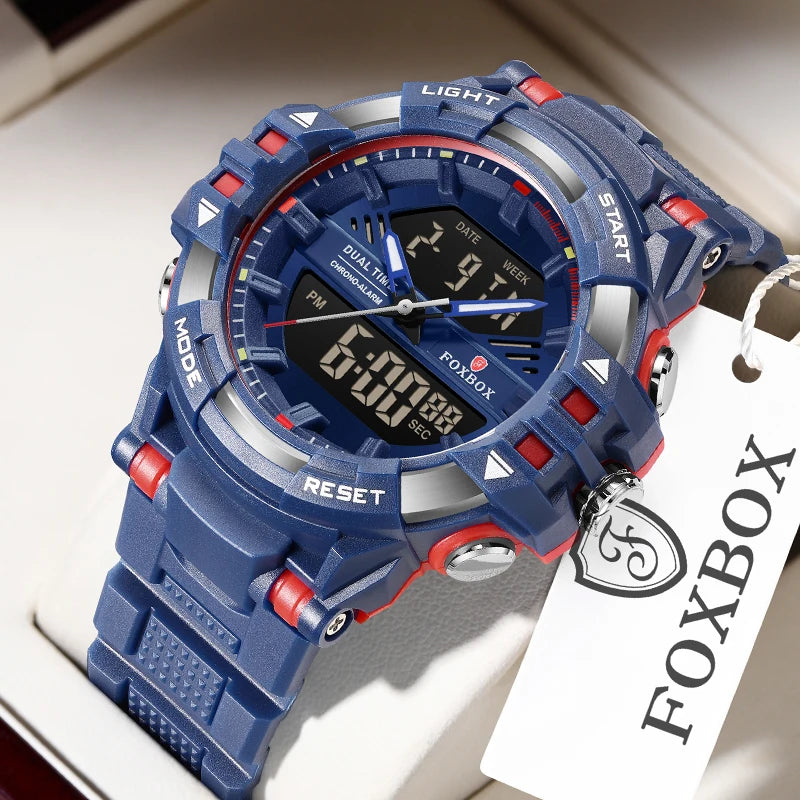 LIGE FOXBOX - Reloj electrónico deportivo informal de moda para hombre, con pantalla digital LED, resistente al agua hasta 50 m, alarma y fecha, con caja
