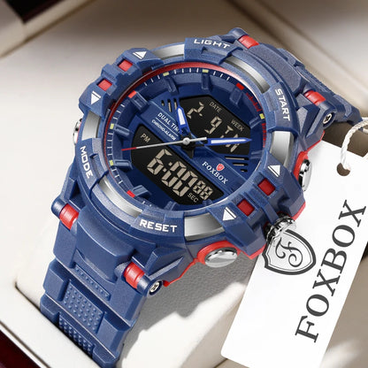 LIGE FOXBOX - Reloj electrónico deportivo informal de moda para hombre, con pantalla digital LED, resistente al agua hasta 50 m, alarma y fecha, con caja