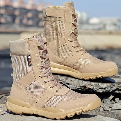 Summer Combat Training Boots Work Shoes Lightweight Mesh Breathable Military Tactical Boots 34-49 Plus Size Outdoor Hiking Boots