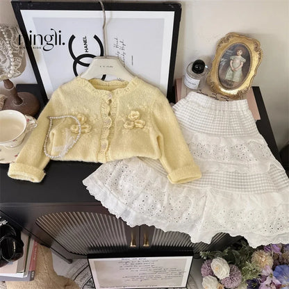 Ropa para niñas, faldas para niños, primavera, encaje, vestido de capas, falda larga informal blanca para niñas pequeñas, ropa de moda para niños de 2 a 8 años