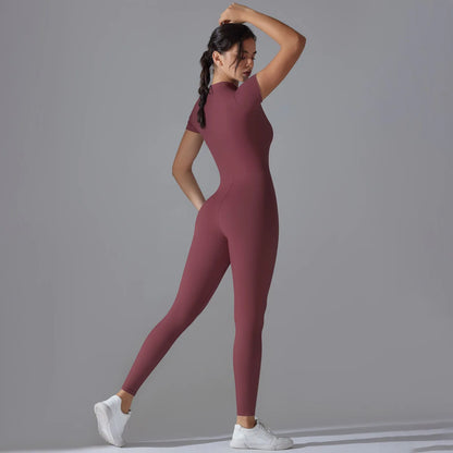 Women Zipper Bodysuits Fitness Sports Bodysuit Yoga Suit Breathable Quick Drying Sports Yoga Clothing Women Gym Push Up Workout
