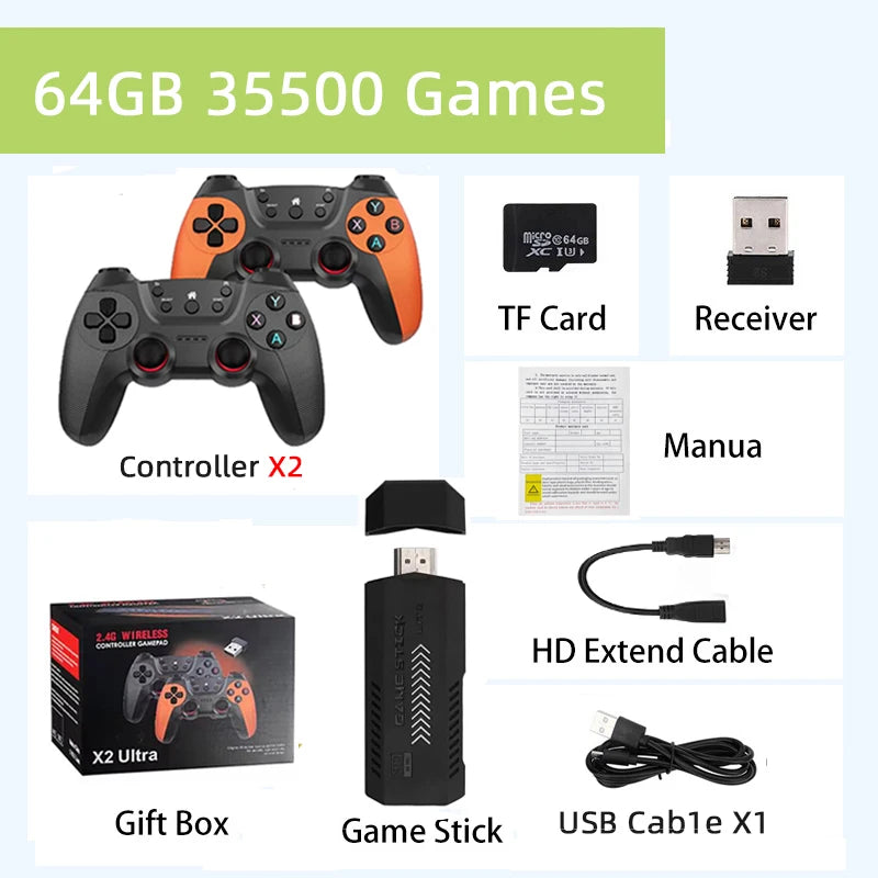 Consolas de videojuegos Velec, controlador inalámbrico doble de 2,4 G, 4K, 20 000 juegos, 64 GB, juegos retro, regalo para TV.