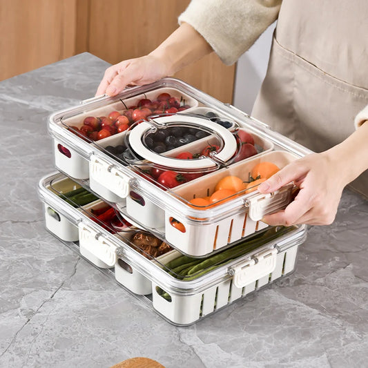 Caja de drenaje para cocina, contenedor de almacenamiento para intervalos, cesta de almacenamiento para refrigerador con asa, hecha de material PET, color blanco