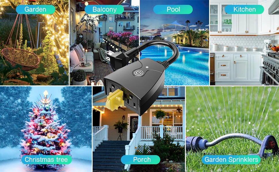 Enchufe inteligente para exteriores Meross HomeKit US con WiFi, 2 tomas de corriente con conexión a tierra, función de temporizador, compatible con Alexa, Google SmartThings