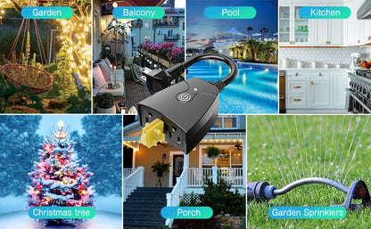 Enchufe inteligente para exteriores Meross HomeKit US con WiFi, 2 tomas de corriente con conexión a tierra, función de temporizador, compatible con Alexa, Google SmartThings