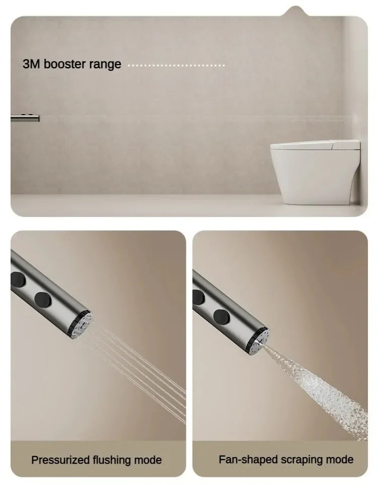 Juego de ducha gris con sistema de ducha inteligente de cuatro funciones con pantalla digital, ducha tipo lluvia a presión, grifería de pared con teclas de piano