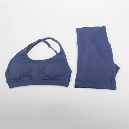 Women's Electric Blue Blossom High Stretch Top Sports Bra Shorts Set Comfortable Gym Workout Yoga Active Wear Impact Outfit