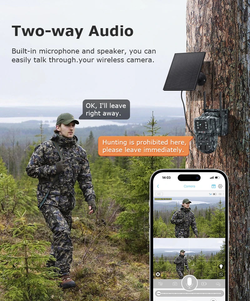 Cámara de seguridad solar inalámbrica LS VISION de 12 MP, 4G, zoom 15x, para exteriores, con doble pantalla, WiFi, detección humana PIR y sistema CCTV UBox.