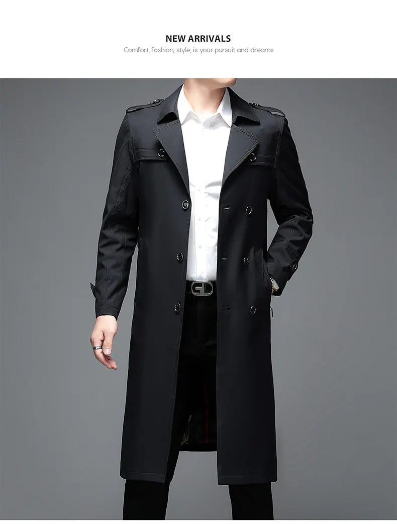 Spring Autumn Streetwear Fashion Trench Coat Men's Designer Overlong British Coats Man's Clothing With Epaulets Men's Jackets
