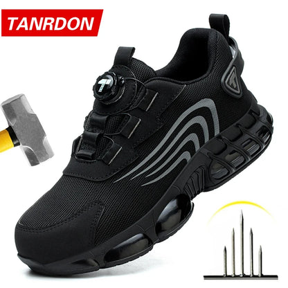 Zapatos de seguridad nuevos con botón giratorio para hombre, zapatos de trabajo antiimpacto y antiperforación, zapatos deportivos de moda para hombre y zapatos de seguridad profesionales.