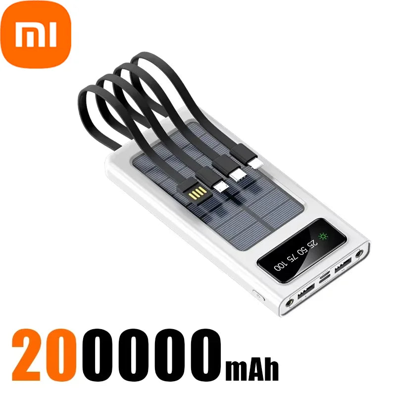 Banco de energía solar Xiaomi de 500.000 mAh, gran capacidad, carga rápida, 4 cables USB duales para iPhone y Samsung.