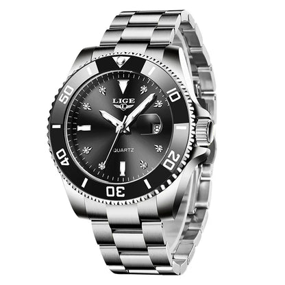 Relojes de moda LIGE para hombre, de lujo, luminosos, con calendario, para negocios, resistentes al agua, cronógrafo, de acero inoxidable, de cuarzo.