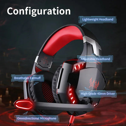 Auriculares para juegos con cable, grandes, con luz LED, micrófono, estéreo, graves profundos, para PC, portátil, PS4, Xbox