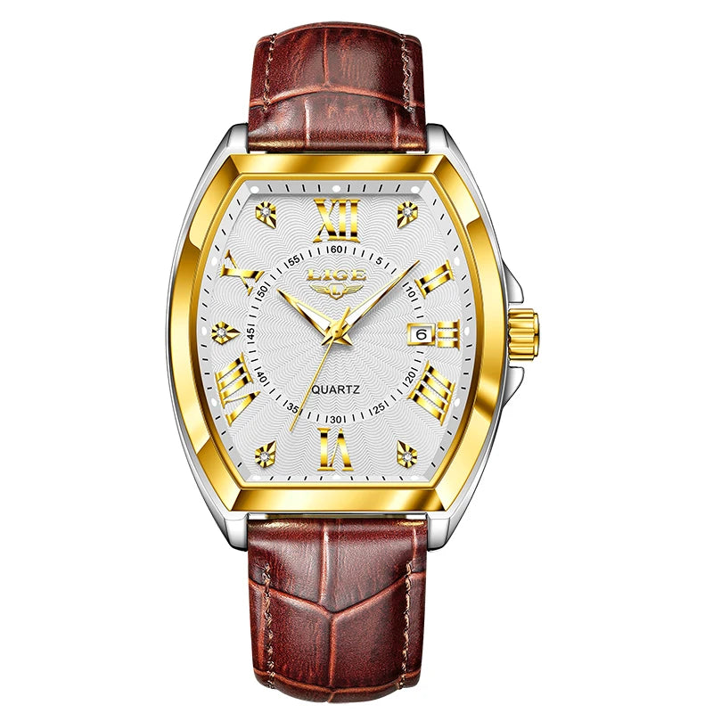 LIGE - Nuevos relojes militares para hombre, marca original de lujo, de cuero, de cuarzo, cronógrafo cuadrado resistente al agua