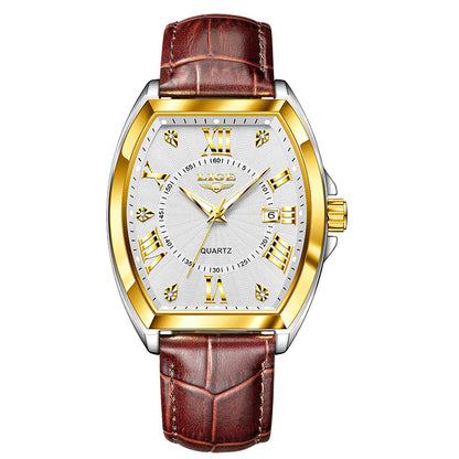 LIGE - Nuevos relojes militares para hombre, marca original de lujo, de cuero, de cuarzo, cronógrafo cuadrado resistente al agua