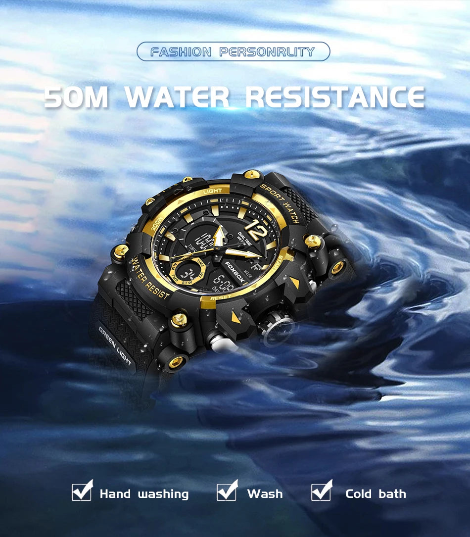 Relojes de pulsera para hombre con pantalla LED de lujo FOXBOX, deportivos, luminosos, impermeables, militares, de cuarzo, para hombre, Relogios Masculino + Caja