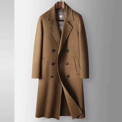 2025 Autumn/Winter New Men's 100% Wool Coat Knee length Double breasted Goose Down Inner Tank Thickened for Warmth