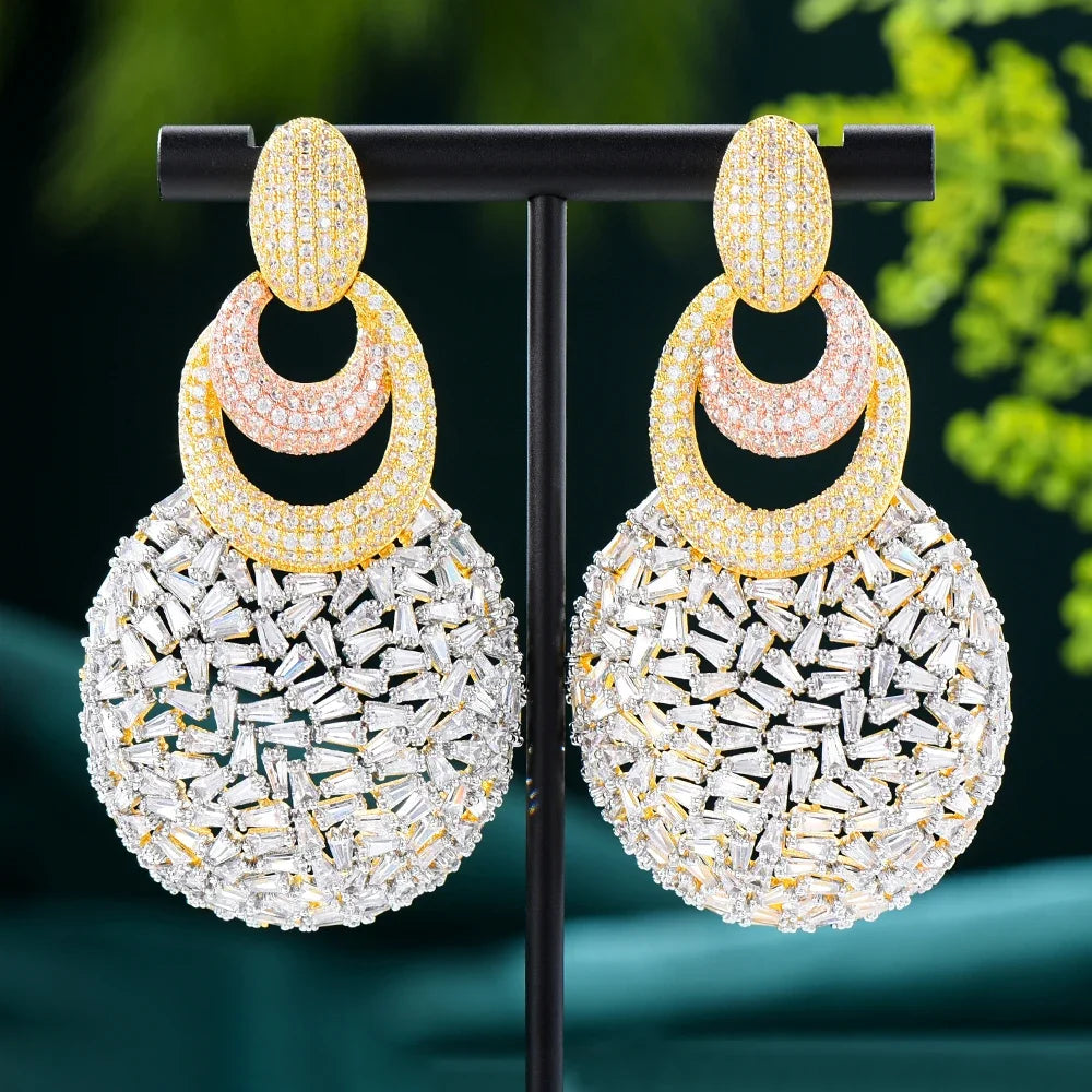 GODKI Nuevos y lujosos pendientes redondos colgantes para mujer, para bodas, fiestas, pendientes dorados huecos de Dubái, joyería de moda de alta calidad