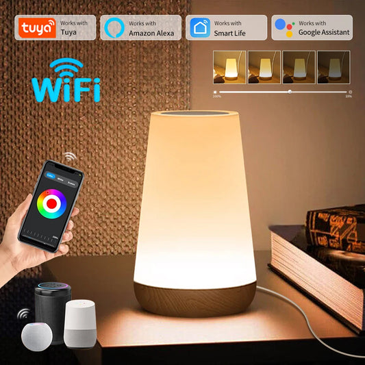 Lámpara de noche inteligente TUYA WiFi con pantalla táctil LED, carga USB y regulador de intensidad. Ideal para decorar habitaciones. Compatible con Alexa y Google Home.