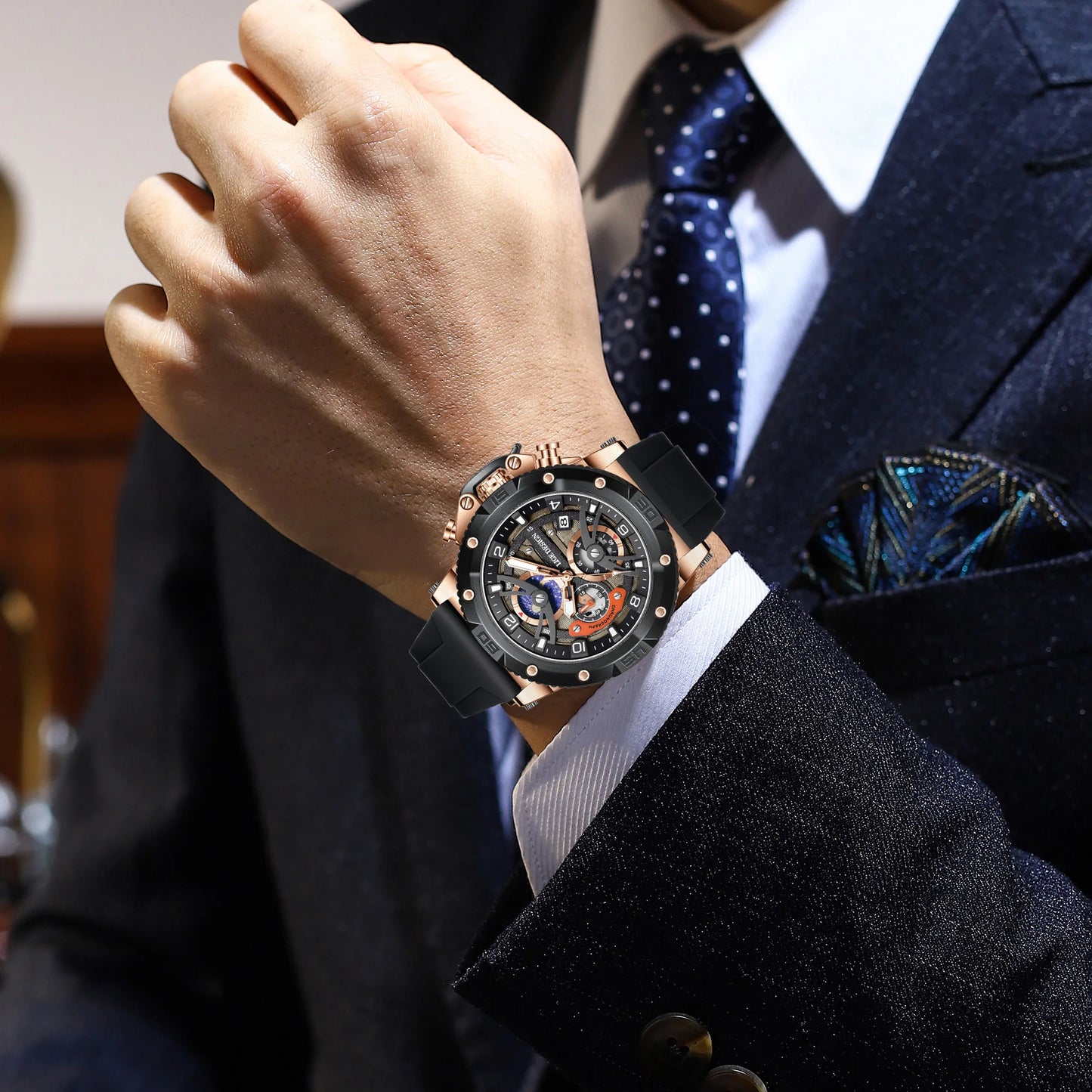 Reloj deportivo LIGE para hombre, de primera marca, de silicona, de lujo, con cronógrafo, esfera pequeña, función de cuarzo, resistente al agua, luminoso.