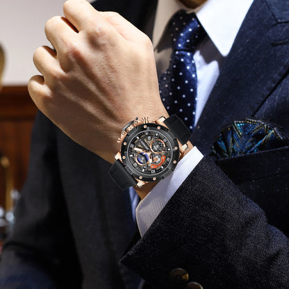 Reloj deportivo LIGE para hombre, de primera marca, de silicona, de lujo, con cronógrafo, esfera pequeña, función de cuarzo, resistente al agua, luminoso.