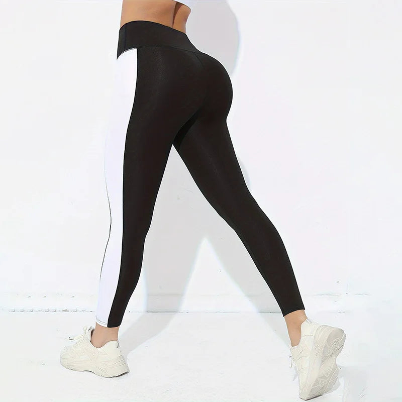 Leggings de yoga de cintura alta con bloques de color para mujer, leggings de entrenamiento con control de abdomen para mujer