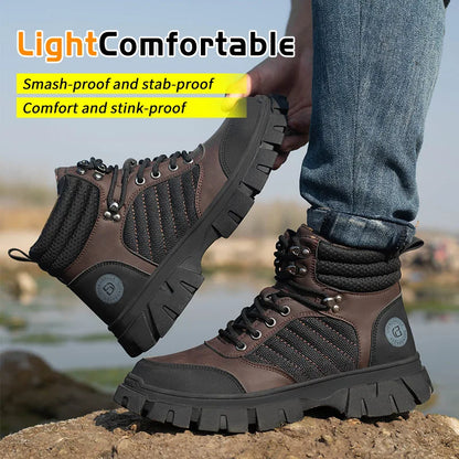 Zapatos de seguridad con puntera de acero para hombre, botas de trabajo indestructibles, zapatos de seguridad ligeros, zapatillas protectoras para caminar, antiaplastamiento y antipinchazos.