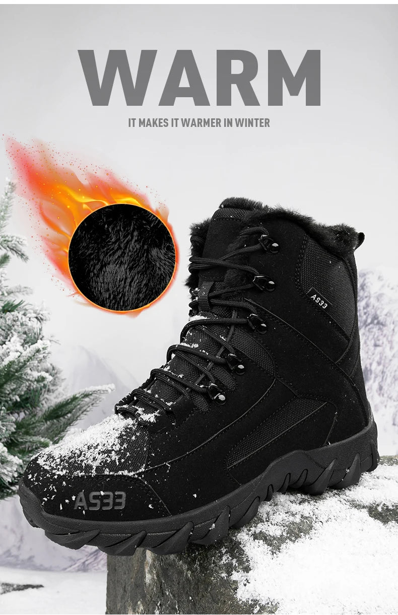 Botas de nieve para hombre de alta calidad, cálidas y de felpa, para invierno, para exteriores, con plataforma antideslizante.