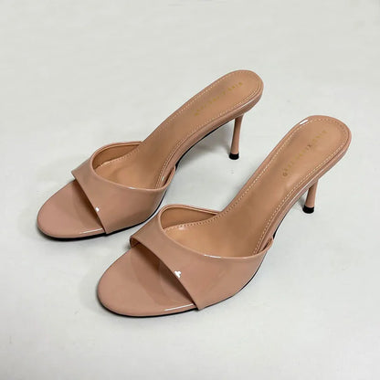 Sandalias de tacón para mujer, zapatillas de verano y primavera, con punta redonda y tacón fino