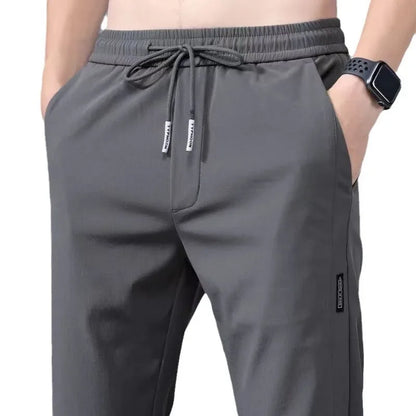 Pantalones casuales de seda de hielo para hombre, pierna recta fina, secado rápido, ligeros, transpirables, deportivos, de talla grande, para primavera y verano
