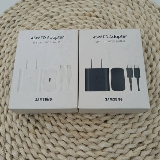 Cargador Samsung de 45 W con carga superrápida y adaptador de enchufe estadounidense para Galaxy S25, S24, S23, S22, S21, S20, Note 20 Ultra, 10 Plus, Z Flip Fold, 7, 6 y 5.